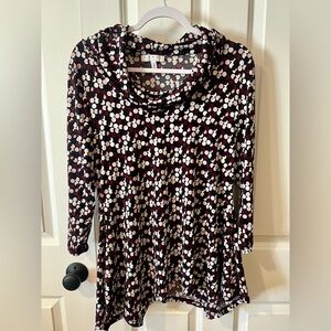 Chaus Burgundy and Cream Dot Cowl Neck Tunic